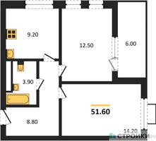 Планировка двухкомнатной(квартира) площадью 51.6 квадратных метров в “ЖК Прокшино”
