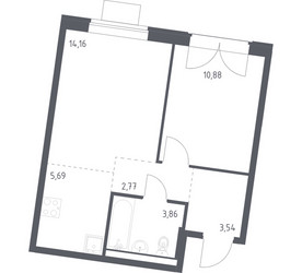 Планировка однокомнатной(квартира) площадью 40.9 квадратных метров в ЖК “ЖК Квартал Западный”