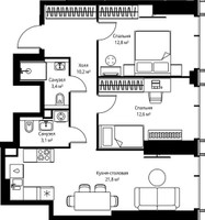 Планировка двухкомнатной(квартира) площадью 63.9 квадратных метров в “ЖК Веер”