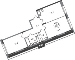 Планировка двухкомнатной(квартира) площадью 55.7 квадратных метров в “ЖК Переделкино Ближнее”