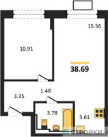 Планировка однокомнатной(квартира) площадью 38.69 квадратных метров в “ЖК Богдановский Лес”