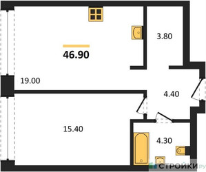 Планировка однокомнатной(квартира) площадью 46.9 квадратных метров в ЖК “ЖК Шагал”