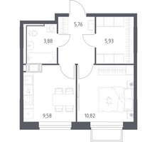 Планировка однокомнатной(квартира) площадью 35.97 квадратных метров в “ЖК Томилино Парк”