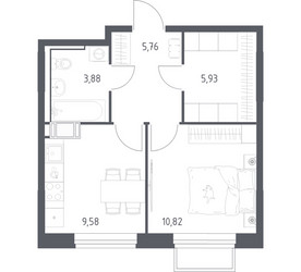Планировка однокомнатной(квартира) площадью 35.97 квадратных метров в ЖК “ЖК Томилино Парк”