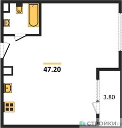 Планировка однокомнатной(квартира) площадью 47.2 квадратных метров в ЖК “Жилой квартал Новое Медведково”