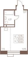 Планировка студии(квартира) площадью 30.7 квадратных метров в “ЖК Западная Ивантеевка”