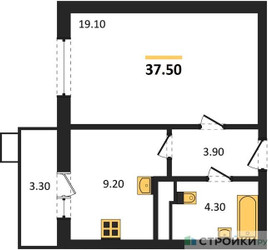Планировка однокомнатной(квартира) площадью 37.5 квадратных метров в ЖК “ЖК Пироговская Ривьера”