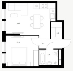 Планировка однокомнатной(квартира) площадью 39.8 квадратных метров в ЖК “ЖК Кутузовский квартал”