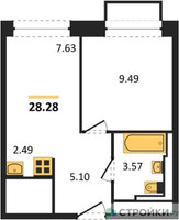 Планировка однокомнатной(квартира) площадью 28.28 квадратных метров в “ЖК Долина Яузы”