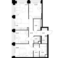 Планировка трехкомнатной(квартира) площадью 91.12 квадратных метров в “ЖК НОВА”