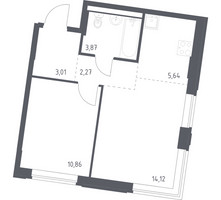 Планировка однокомнатной(квартира) площадью 39.77 квадратных метров в “ЖК Квартал Западный”