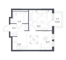 Планировка однокомнатной(квартира) площадью 33.54 квадратных метров в “ЖК Пригород Лесное”