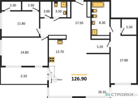 Планировка трехкомнатной(квартира) площадью 126.9 квадратных метров в “ЖК Russian Design District”
