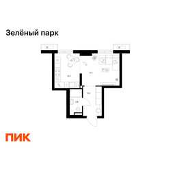 Планировка однокомнатной(квартира) площадью 28.2 квадратных метров в ЖК “ЖК Зеленый парк”