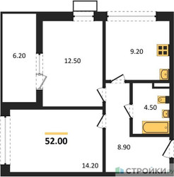 Планировка двухкомнатной(квартира) площадью 51.8 квадратных метров в ЖК “ЖК Деснаречье”