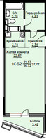 Планировка студии(квартира) площадью 38 квадратных метров в “ЖК Соболевка”
