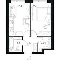Планировка однокомнатной(квартира) площадью 41.1 квадратных метров в “ЖК NEXUS by Akvilon (Нексус от Аквилон)”