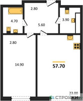 Планировка однокомнатной(квартира) площадью 57.7 квадратных метров в “ЖК Крылатская 33”