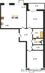Планировка двухкомнатной(квартира) площадью 67.8 квадратных метров в “ЖК 1-й Шереметьевский (Первый Шереметьевский)”