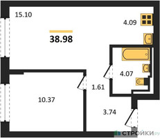 Планировка однокомнатной(квартира) площадью 38.98 квадратных метров в “ЖК Рублевский Квартал”