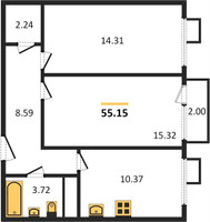 Планировка двухкомнатной(квартира) площадью 55.15 квадратных метров в “ЖК Катуар”