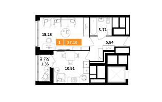 Планировка однокомнатной(квартира) площадью 37.1 квадратных метров в “ЖК Планерный Квартал”