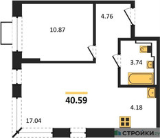 Планировка однокомнатной(квартира) площадью 40.59 квадратных метров в “ЖК Новое Видное”