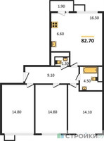 Планировка трехкомнатной(квартира) площадью 82.6 квадратных метров в “ЖК Датский Квартал”