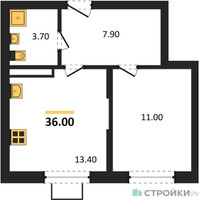 Планировка однокомнатной(квартира) площадью 36 квадратных метров в “ЖК Видный берег 2”