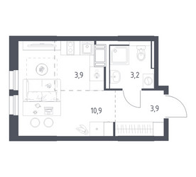 Планировка студии(квартира) площадью 21.7 квадратных метров в ЖК “ЖК Мытищи Парк”