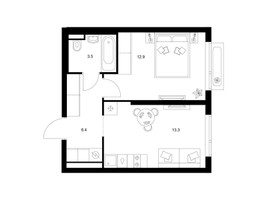 Планировка однокомнатной(квартира) площадью 36.1 квадратных метров в “ЖК Зеленый парк”