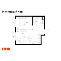 Планировка однокомнатной(квартира) площадью 34.7 квадратных метров в “ЖК Митинский лес”