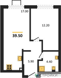 Планировка однокомнатной(квартира) площадью 39.5 квадратных метров в ЖК “ЖК Лучи-2”