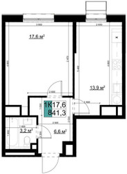 Планировка однокомнатной(квартира) площадью 41.3 квадратных метров в ЖК “ЖК Одинцово Сити”