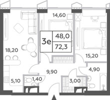 Планировка трехкомнатной(квартира) площадью 72.3 квадратных метров в “ЖК Will Towers (Вилл Тауэрс)”