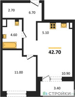 Планировка однокомнатной(квартира) площадью 42.7 квадратных метров в “Жилые кварталы Белый Град”