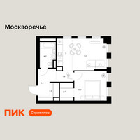 Планировка однокомнатной(квартира) площадью 42.2 квадратных метров в “ЖК Москворечье”