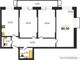Планировка трехкомнатной(квартира) площадью 80.4 квадратных метров в “ЖК Пироговская Ривьера”