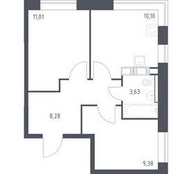 Планировка двухкомнатной(квартира) площадью 42.4 квадратных метров в ЖК “ЖК Цветочные Поляны”