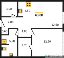 Планировка однокомнатной(квартира) площадью 47.4 квадратных метров в “ЖК SHIFT (Шифт)”