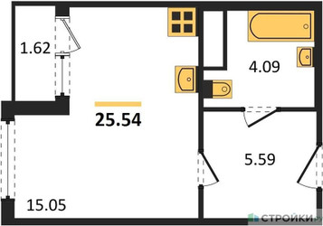 Планировка студии(квартира) площадью 25.54 квадратных метров в ЖК “ЖК Светлый мир БиоПолис”
