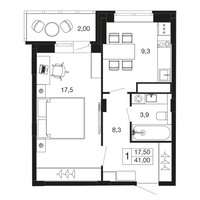 Планировка однокомнатной(квартира) площадью 41 квадратных метров в “ЖК Времена года”