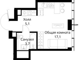 Планировка студии(квартира) площадью 25.9 квадратных метров в “ЖК Сити Бэй”