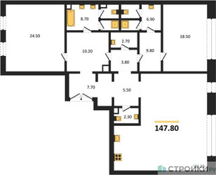 Планировка двухкомнатной(квартира) площадью 147.8 квадратных метров в ЖК “ЖК Nicole (Николь)”