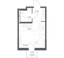 Планировка студии(квартира) площадью 23.36 квадратных метров в “ЖК Космический Квартал”