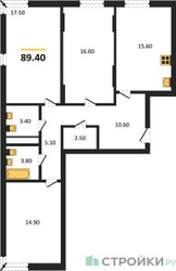 Планировка трехкомнатной(квартира) площадью 89.4 квадратных метров в ЖК “ЖК Переделкино Ближнее”