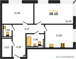 Планировка двухкомнатной(квартира) площадью 58.1 квадратных метров в “ЖК Квартал Герцена”