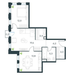 Планировка двухкомнатной(квартира) площадью 61.6 квадратных метров в ЖК “ЖК Level Селигерская”