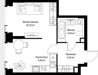 Планировка однокомнатной(квартира) площадью 35.7 квадратных метров в ЖК “Мультиквартал СИТИДЗЕН”