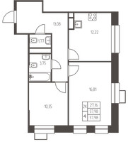 Планировка двухкомнатной(квартира) площадью 58 квадратных метров в “ЖК Новая Ивантеевка”
